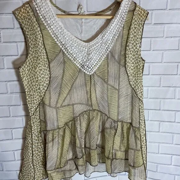 Anthro One September Tan/Yellow Print Top Sz XS - Picture 1 of 3